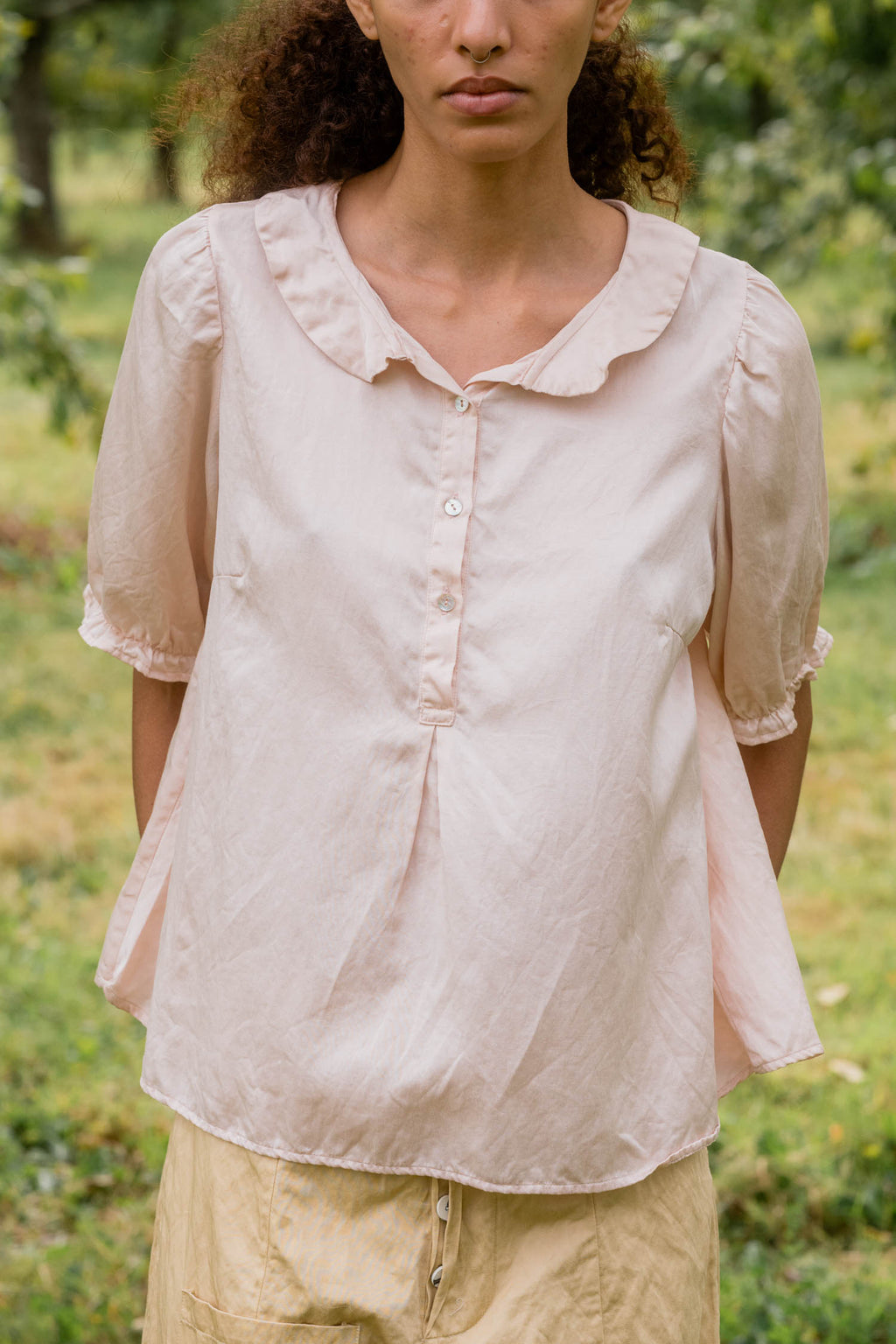 sale sweet blouse silk cotton satin - silver peony, XL image