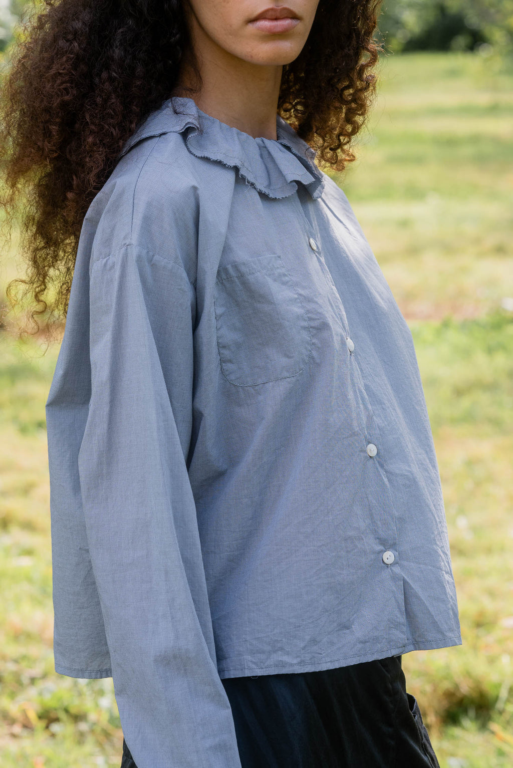 sale puckered collar shirt cotton tiny check image 4