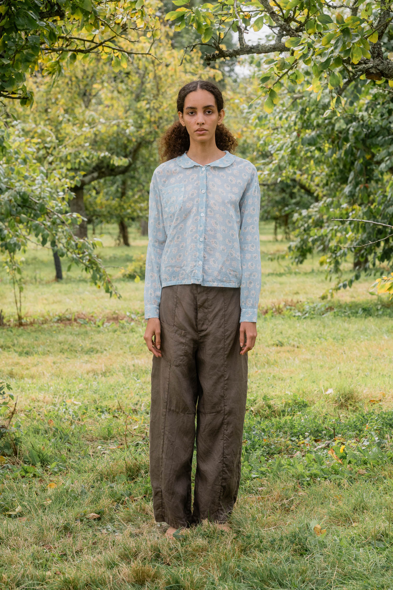 sale round collar blouse cotton voile small print image 1