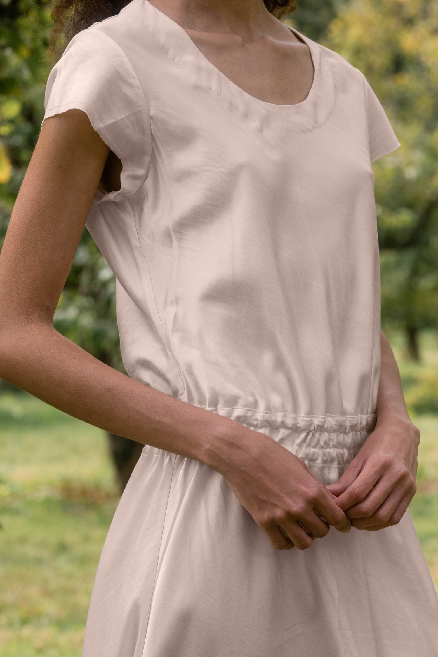sale bias cut silk cotton satin dress - silver peony, XL image