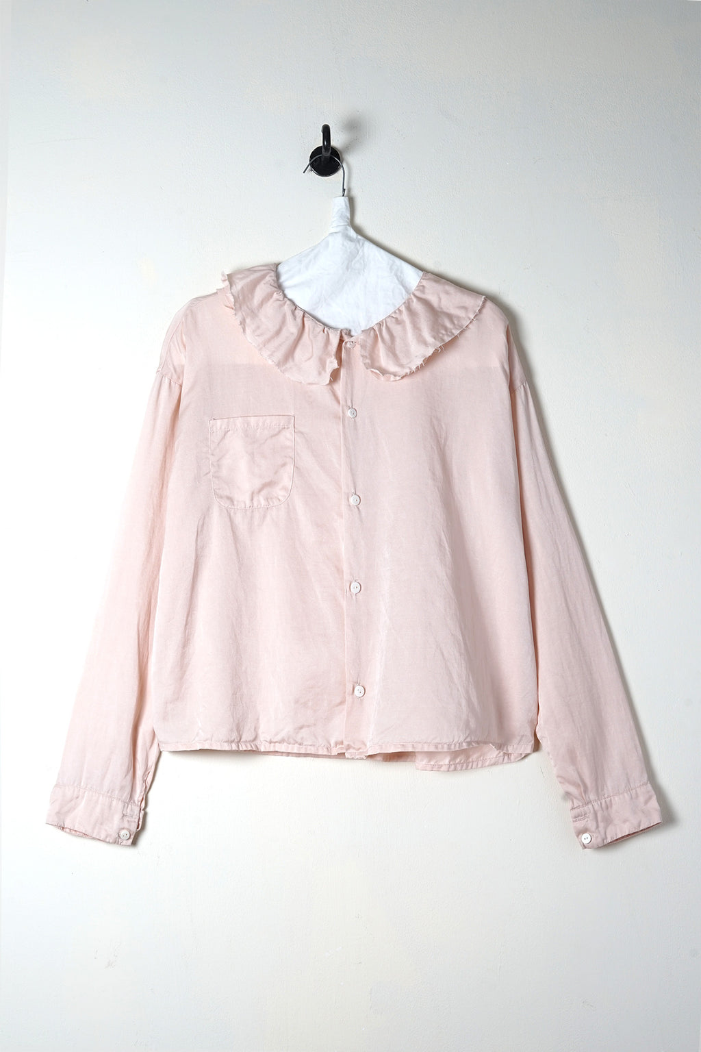 puckered collar blouse silk cotton satin - silver peony, S image