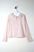 puckered collar blouse silk cotton satin - silver peony, S image