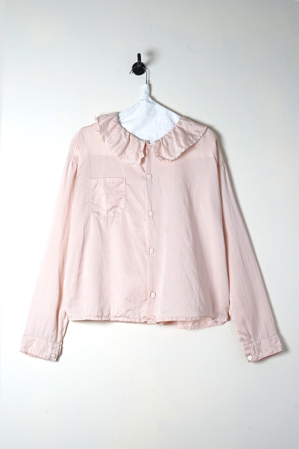 puckered collar blouse silk cotton satin - silver peony, S image