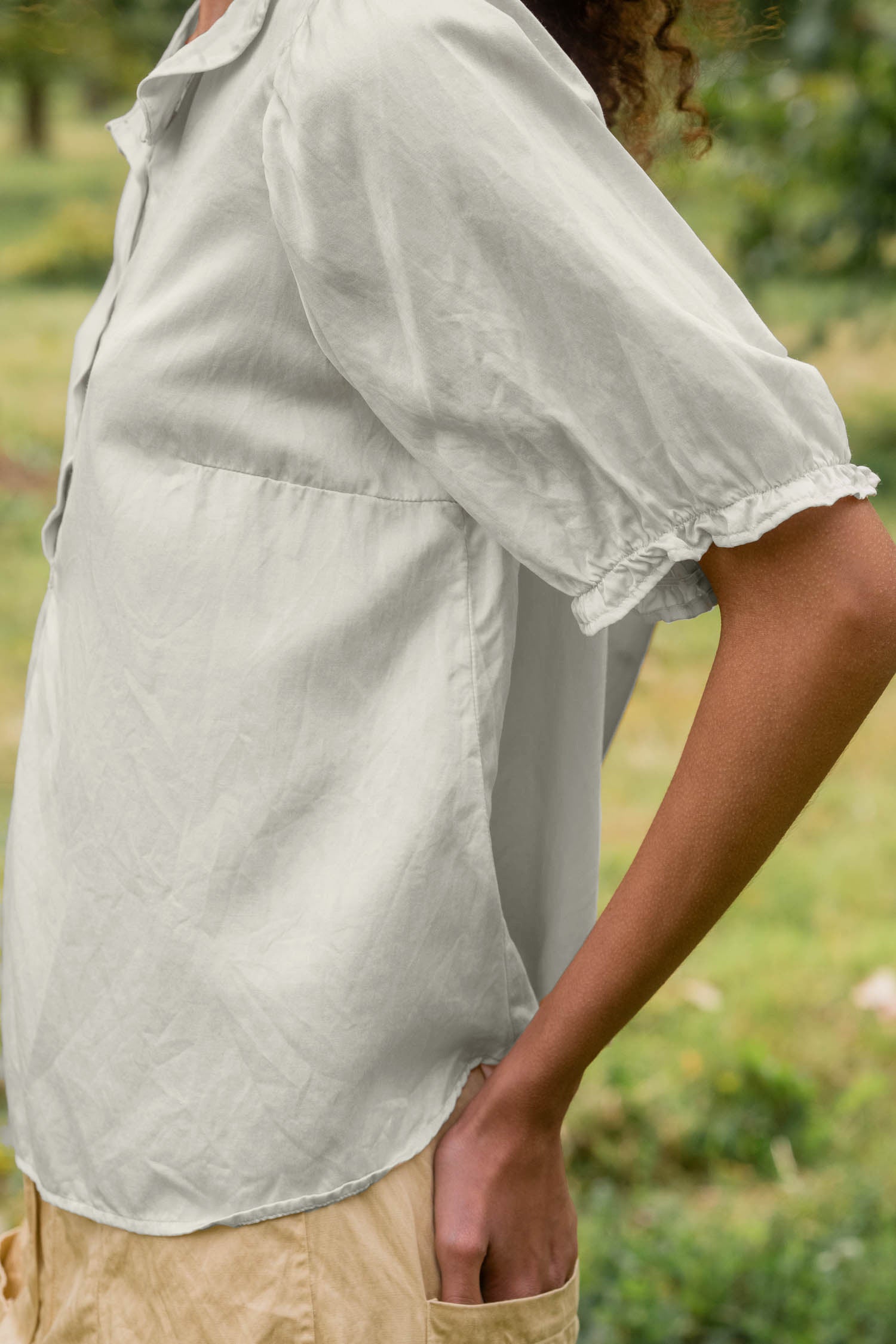 sale sweet blouse silk cotton satin - alabaster, M image