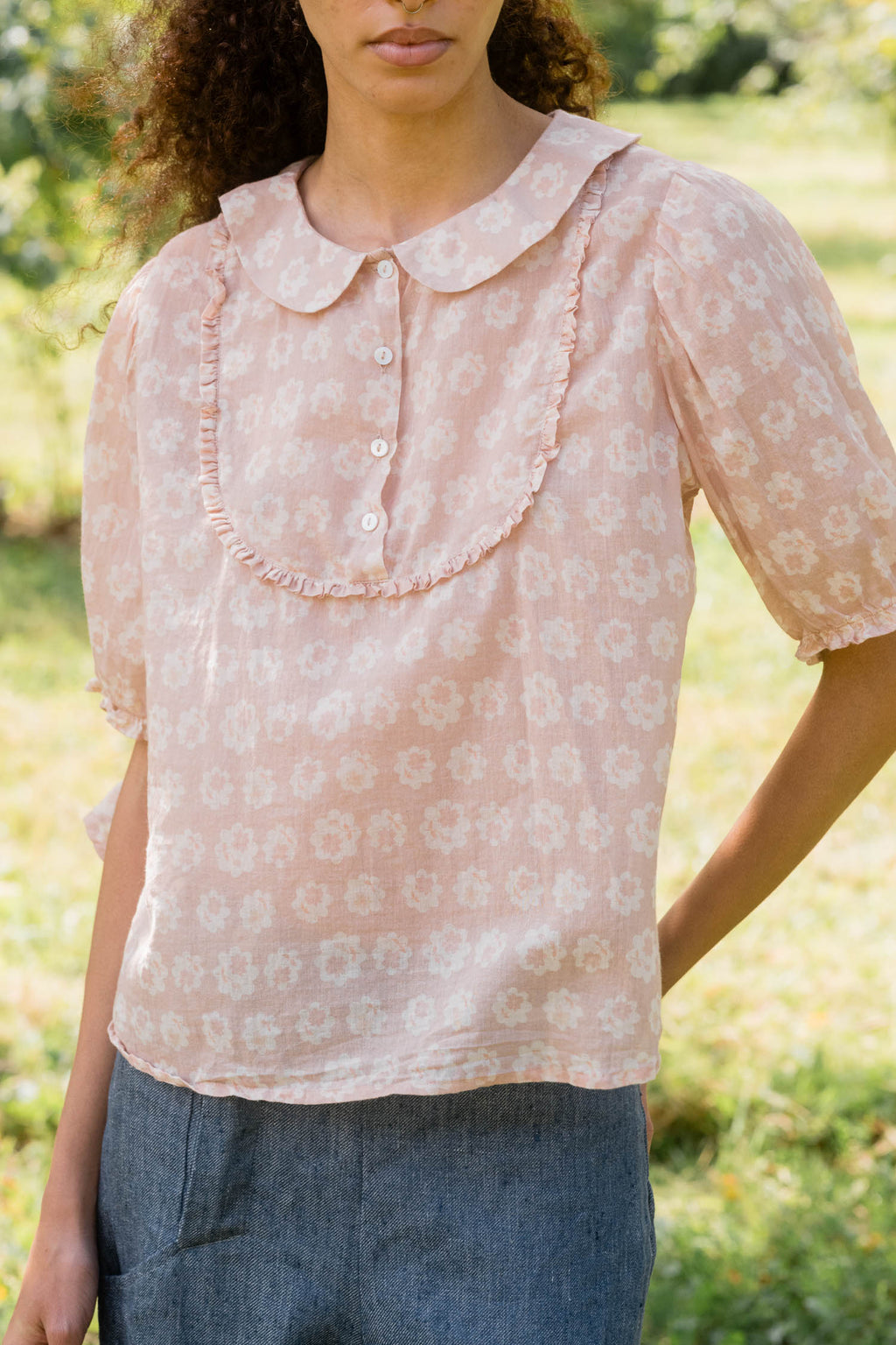 sale print frill yoke blouse small flower image 7