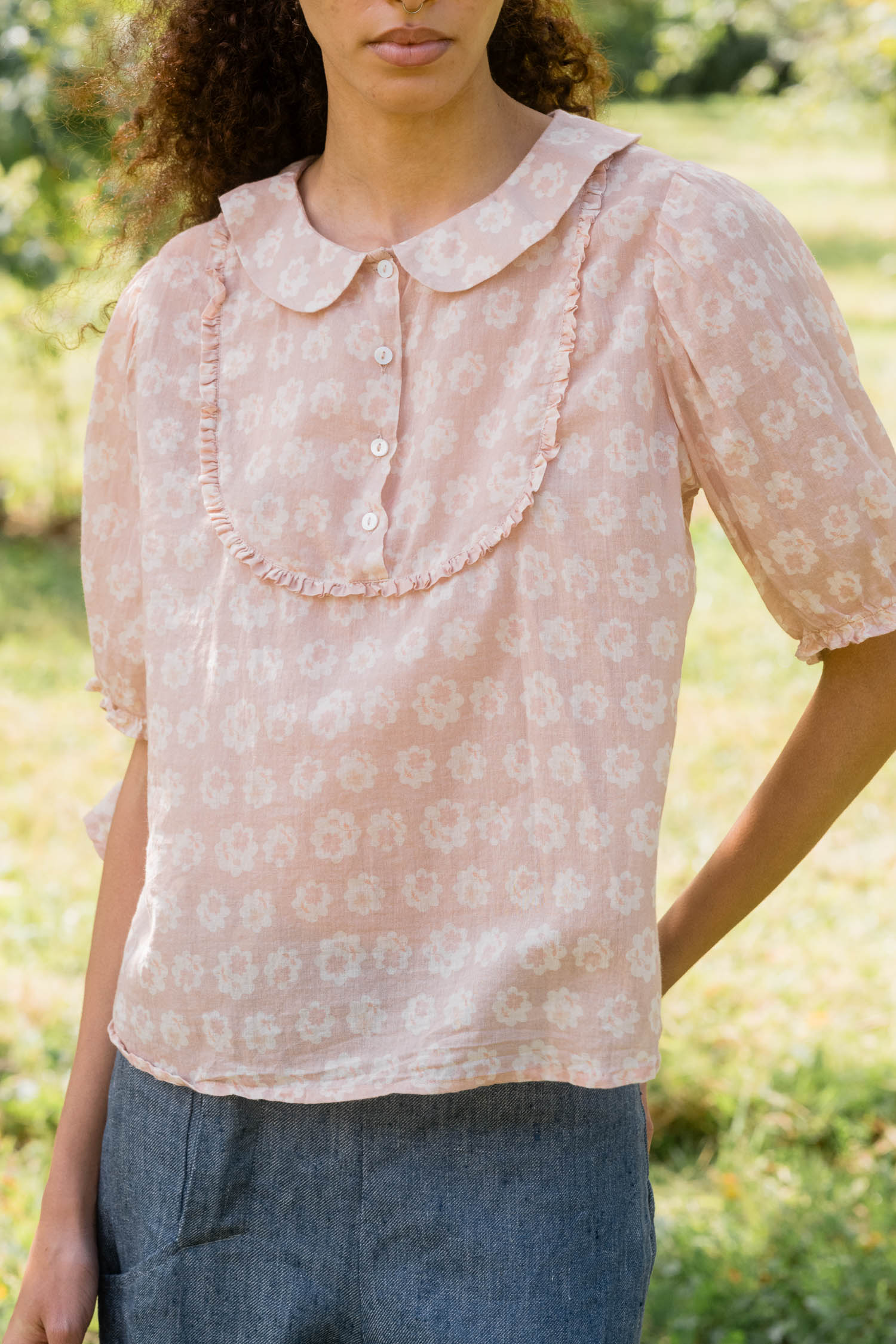 sale print frill yoke blouse small flower image 7