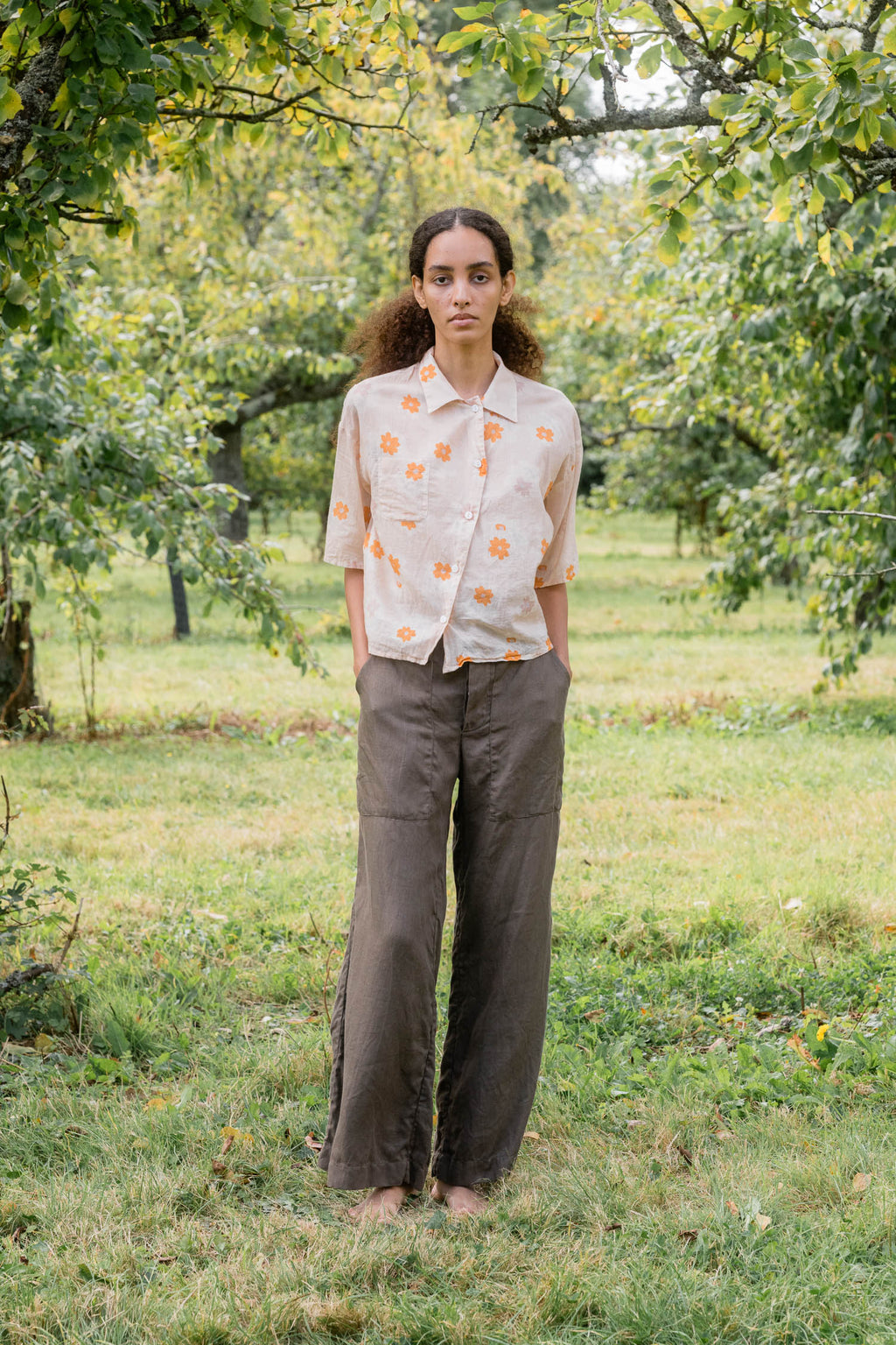 sale flare pants linen twill - Beluga, M image