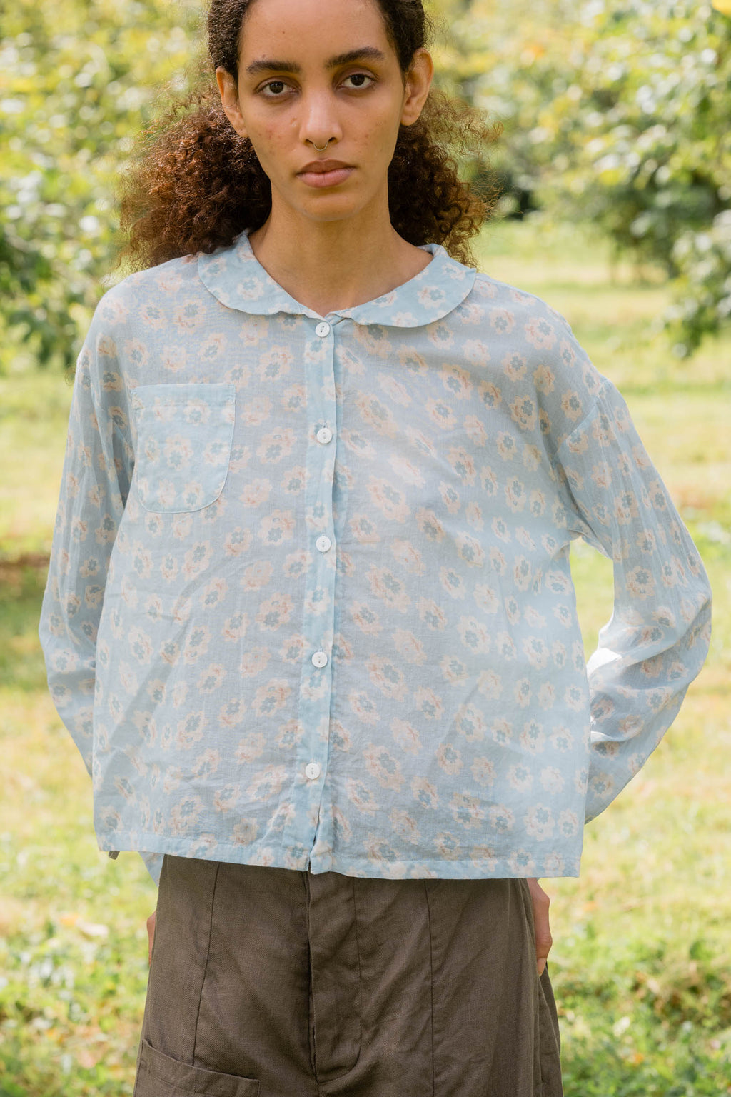 sale round collar blouse cotton voile small print image 4