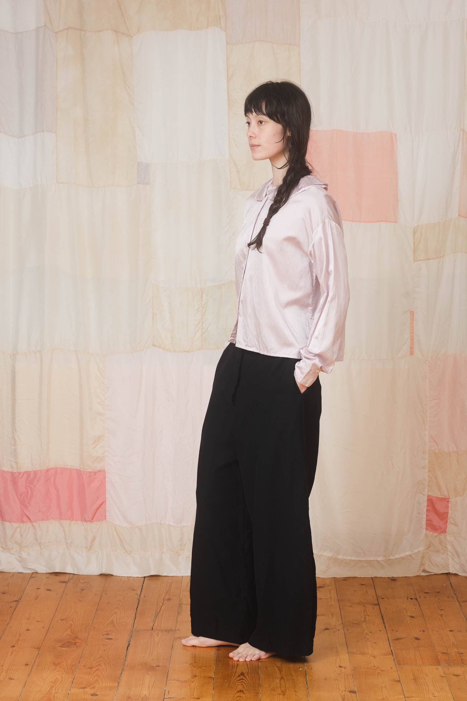 sale round collar blouse silk cotton satin image 1