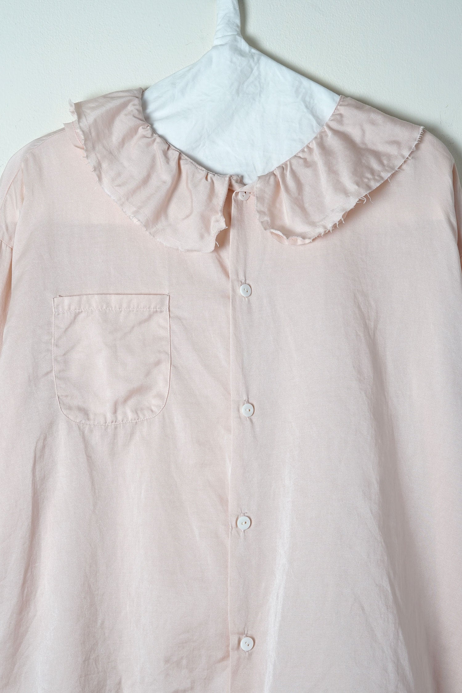 puckered collar blouse silk cotton satin image 1