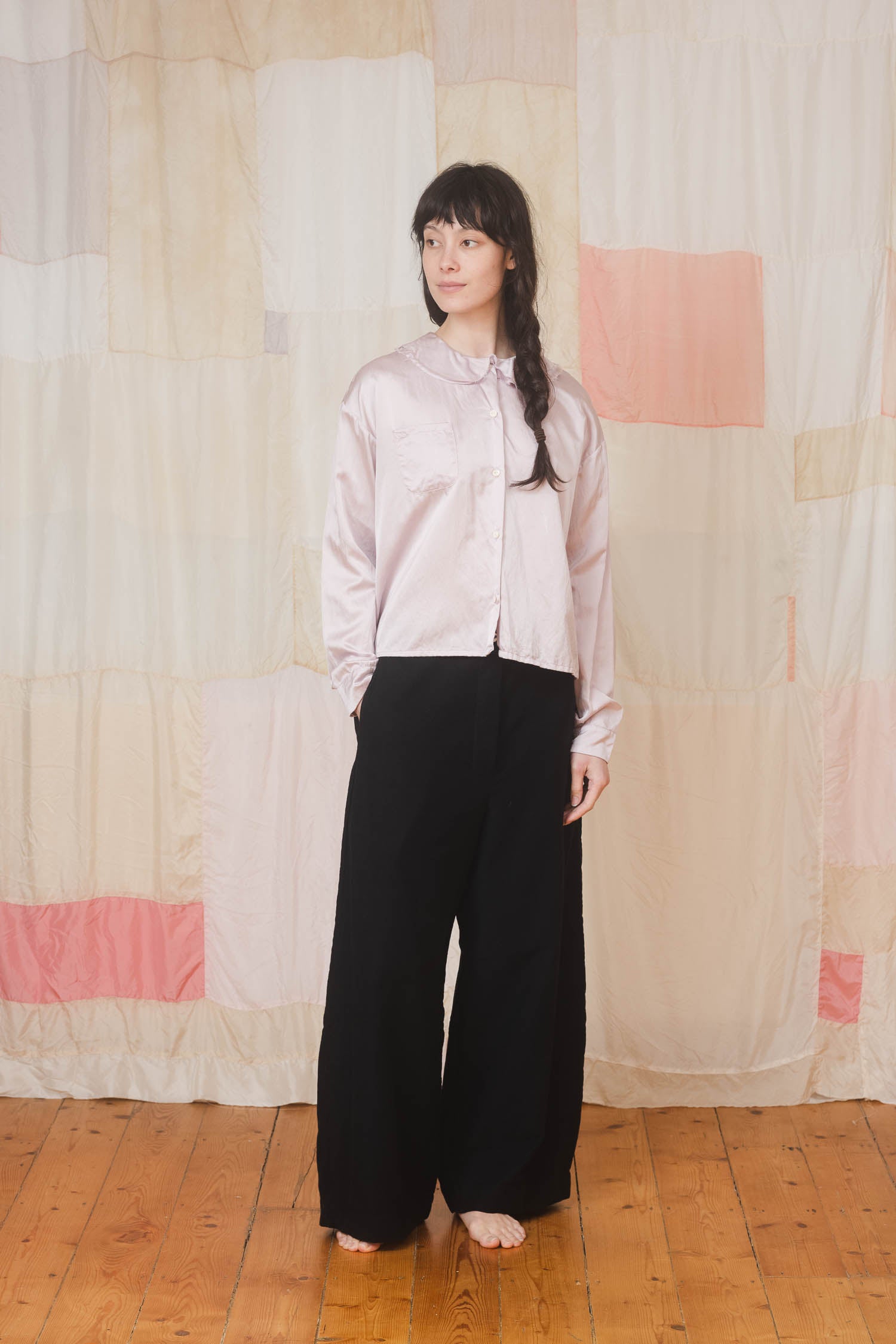 sale round collar blouse silk cotton satin image 3