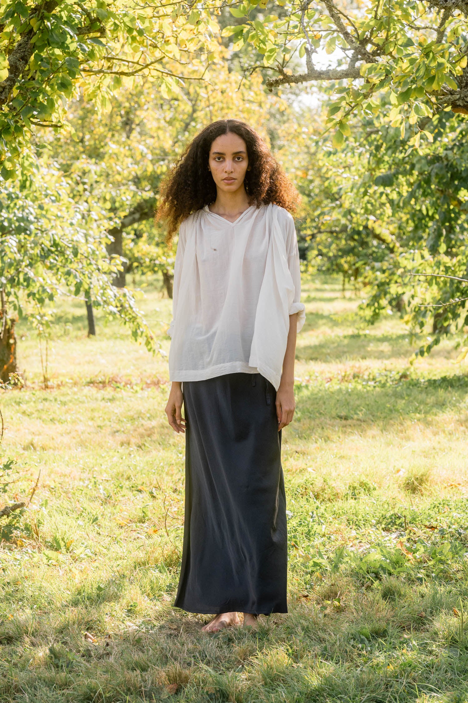 sale bias cut long skirt silk cotton satin image 0