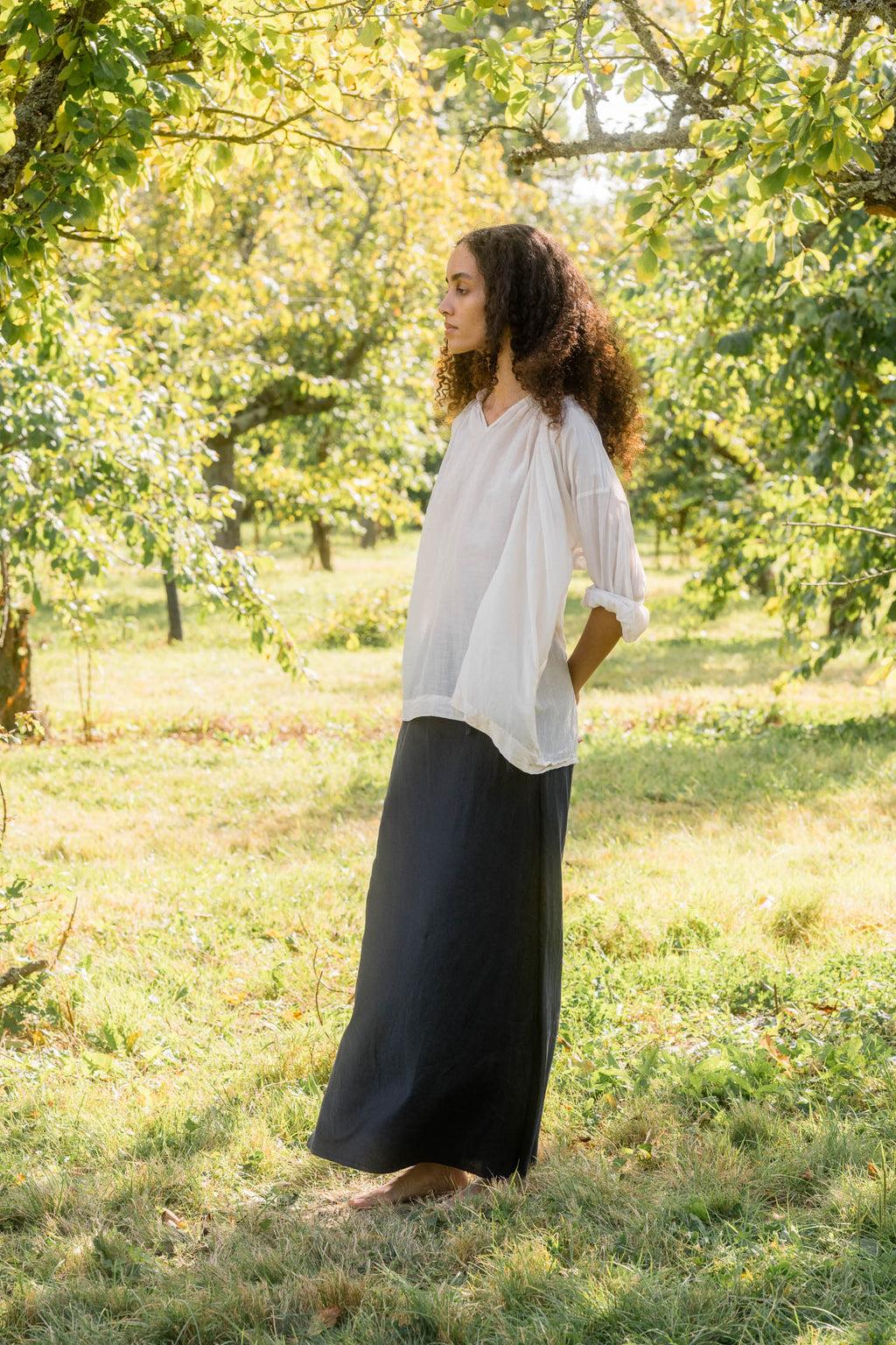 sale bias cut long skirt silk cotton satin image 2