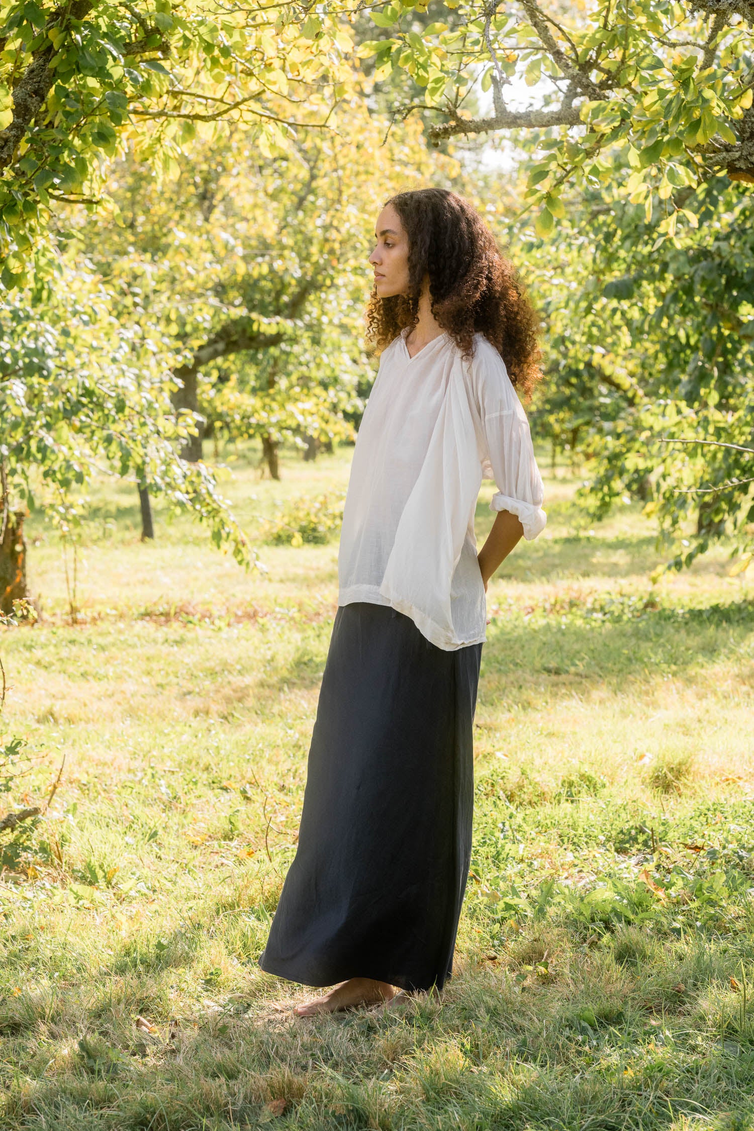 sale bias cut long skirt silk cotton satin image 2