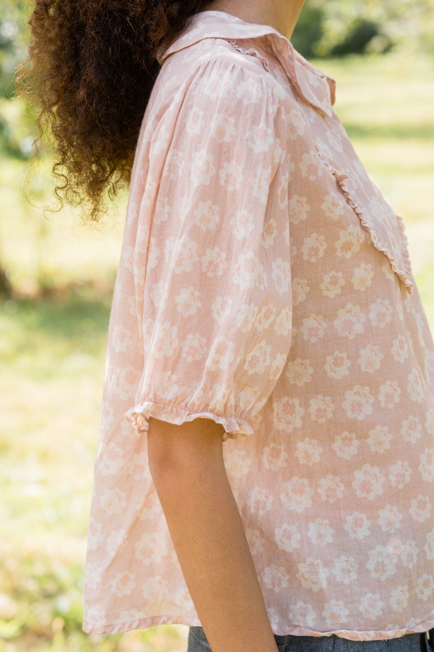 sale print frill yoke blouse small flower image 6