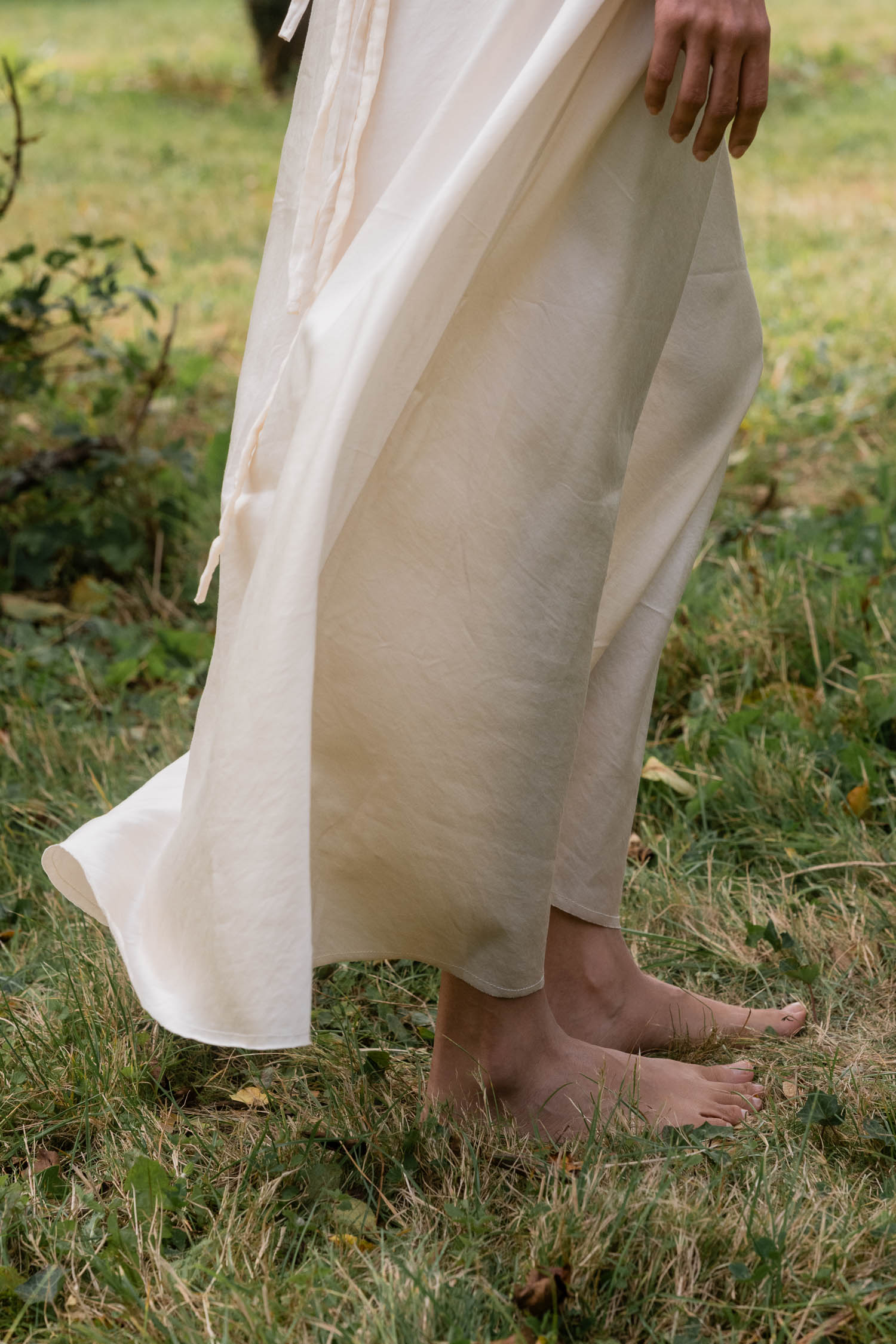 sale bias cut silk cotton satin dress - eggnog, S image