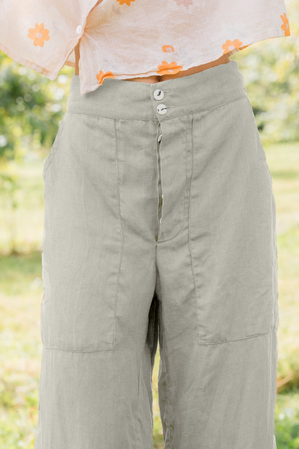 sale flare pants linen twill - alabaster, L image