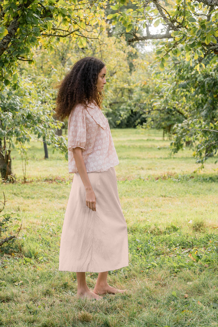 sale bias cut skirt short silk cotton satin - silver peony, M image