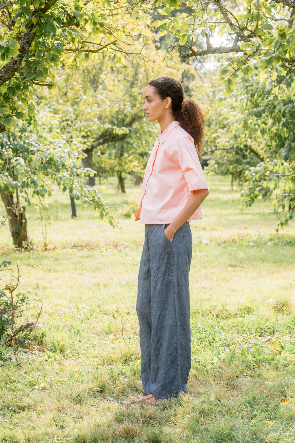 sale flare pants linen denim image 2