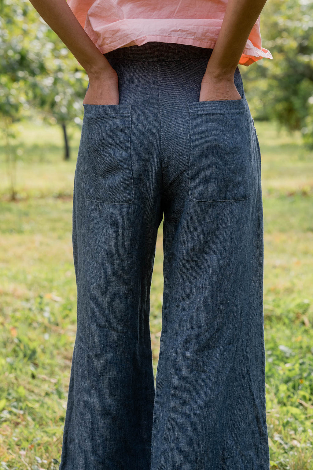 sale flare pants linen denim image 5