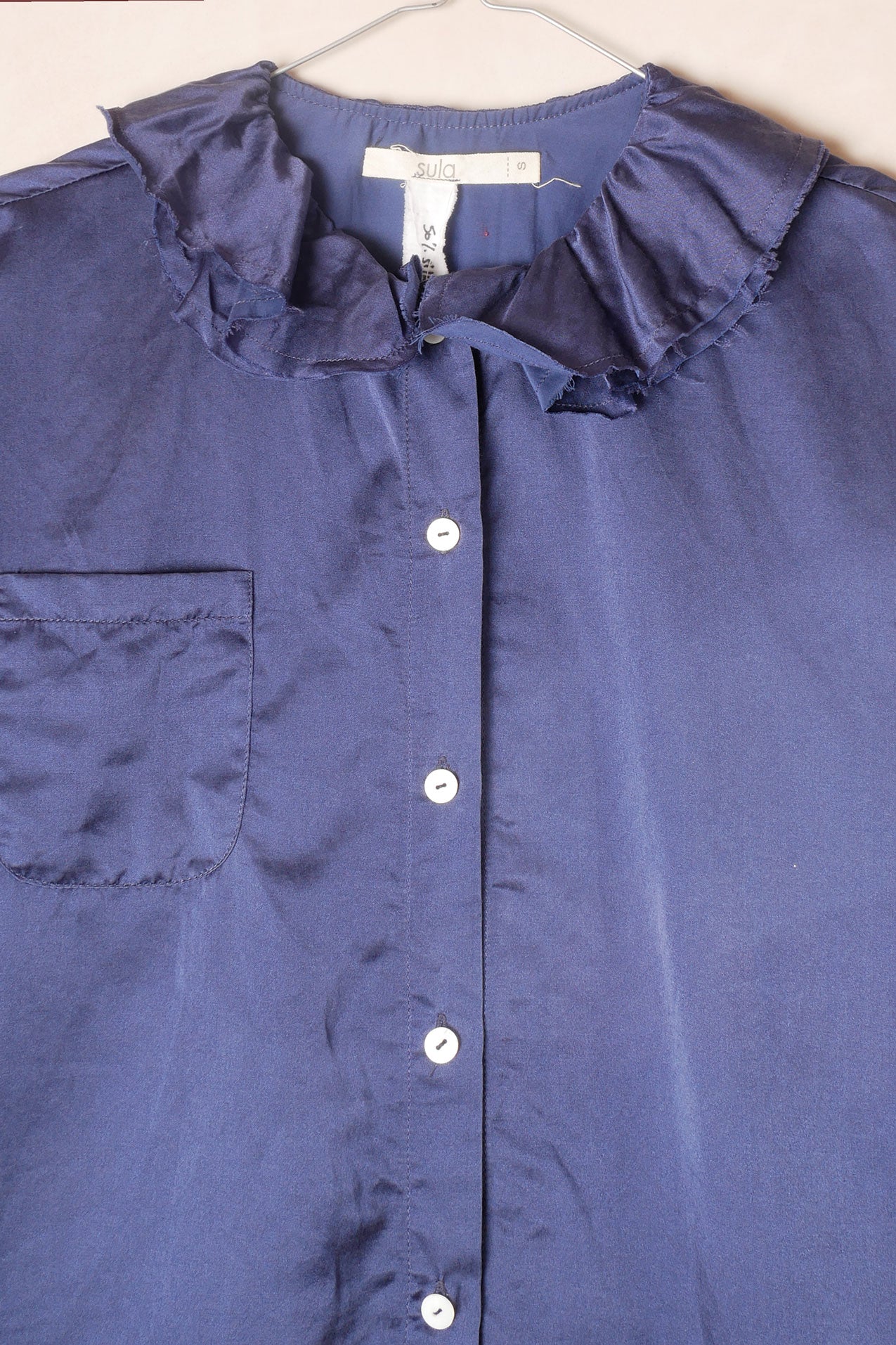 puckered collar blouse silk cotton satin image 5