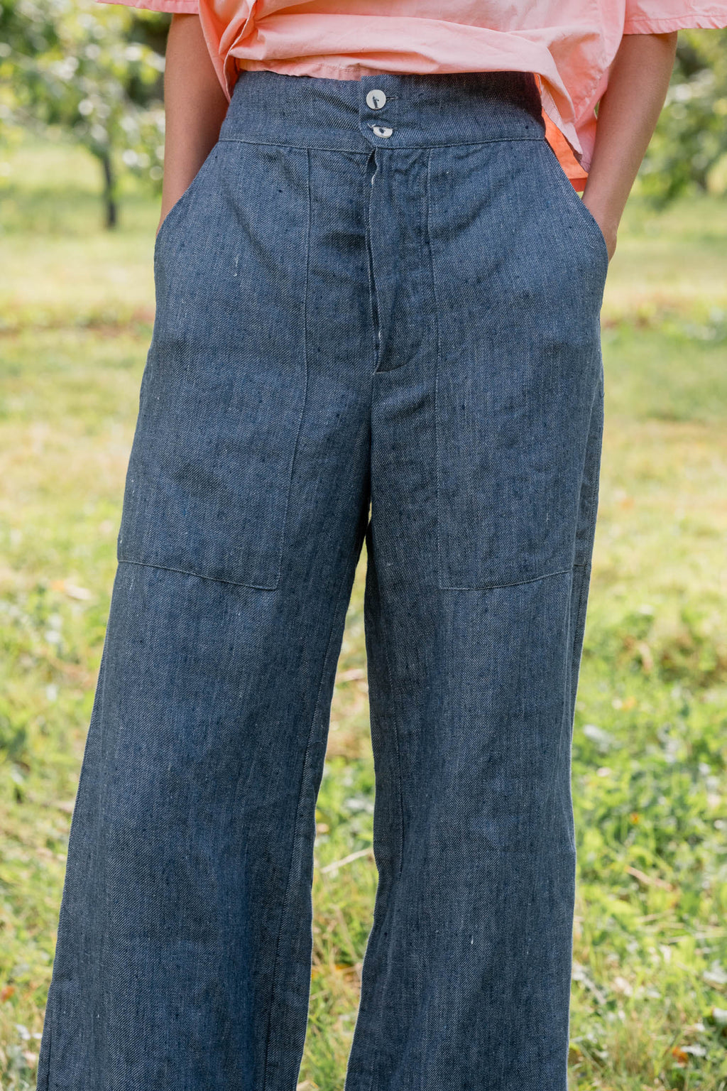 sale flare pants linen denim image 6
