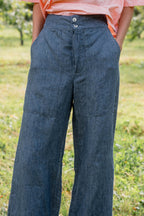 sale flare pants linen denim image 6