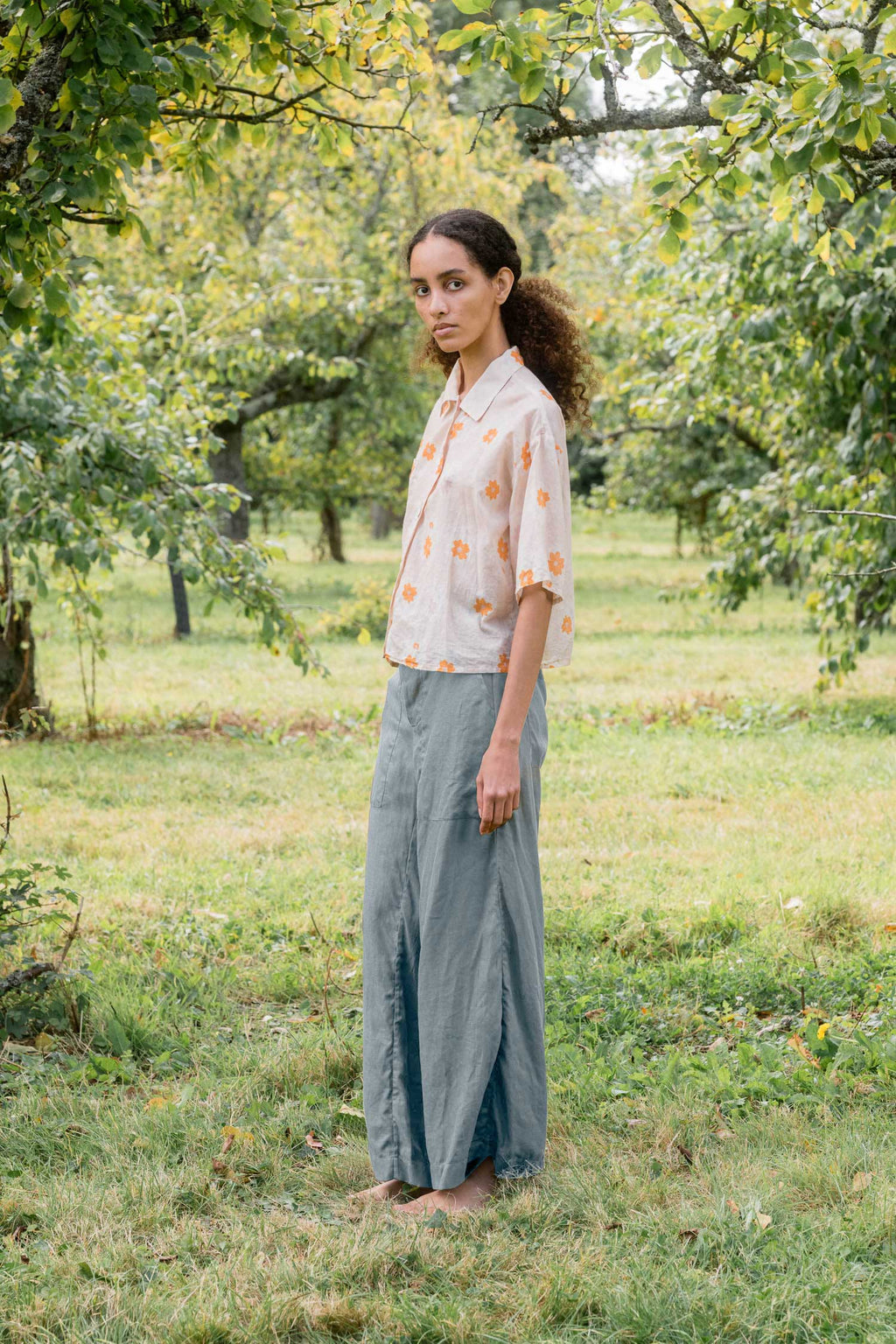 sale flare pants linen twill - pearl blue, L image