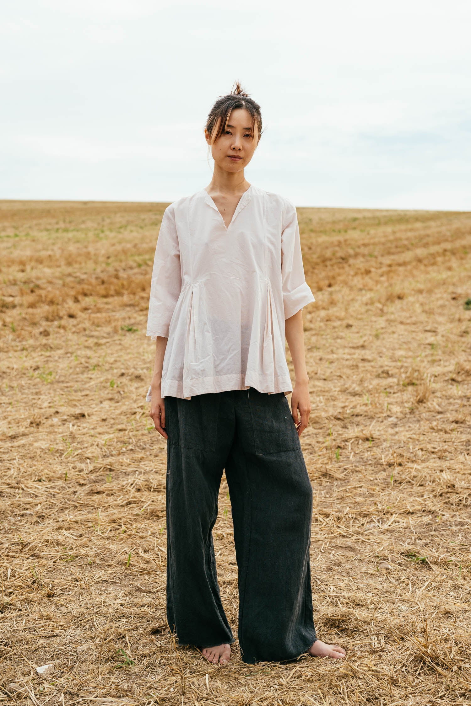 sale double pleat top cotton - crystal gray, XS image
