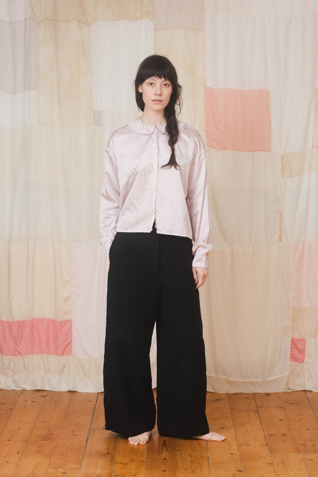 sale round collar blouse silk cotton satin image 0