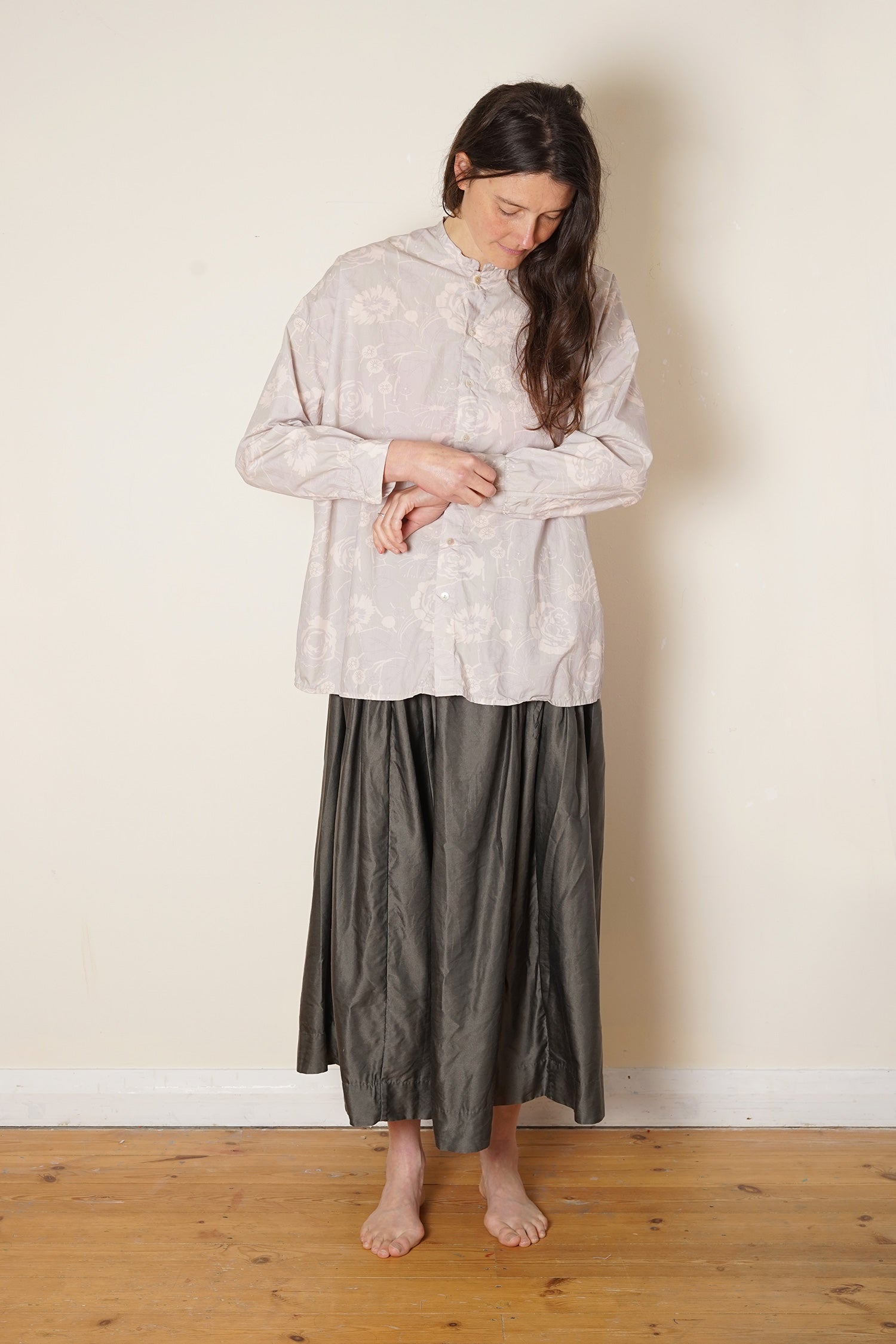 button thru shirt cotton poplin rose print