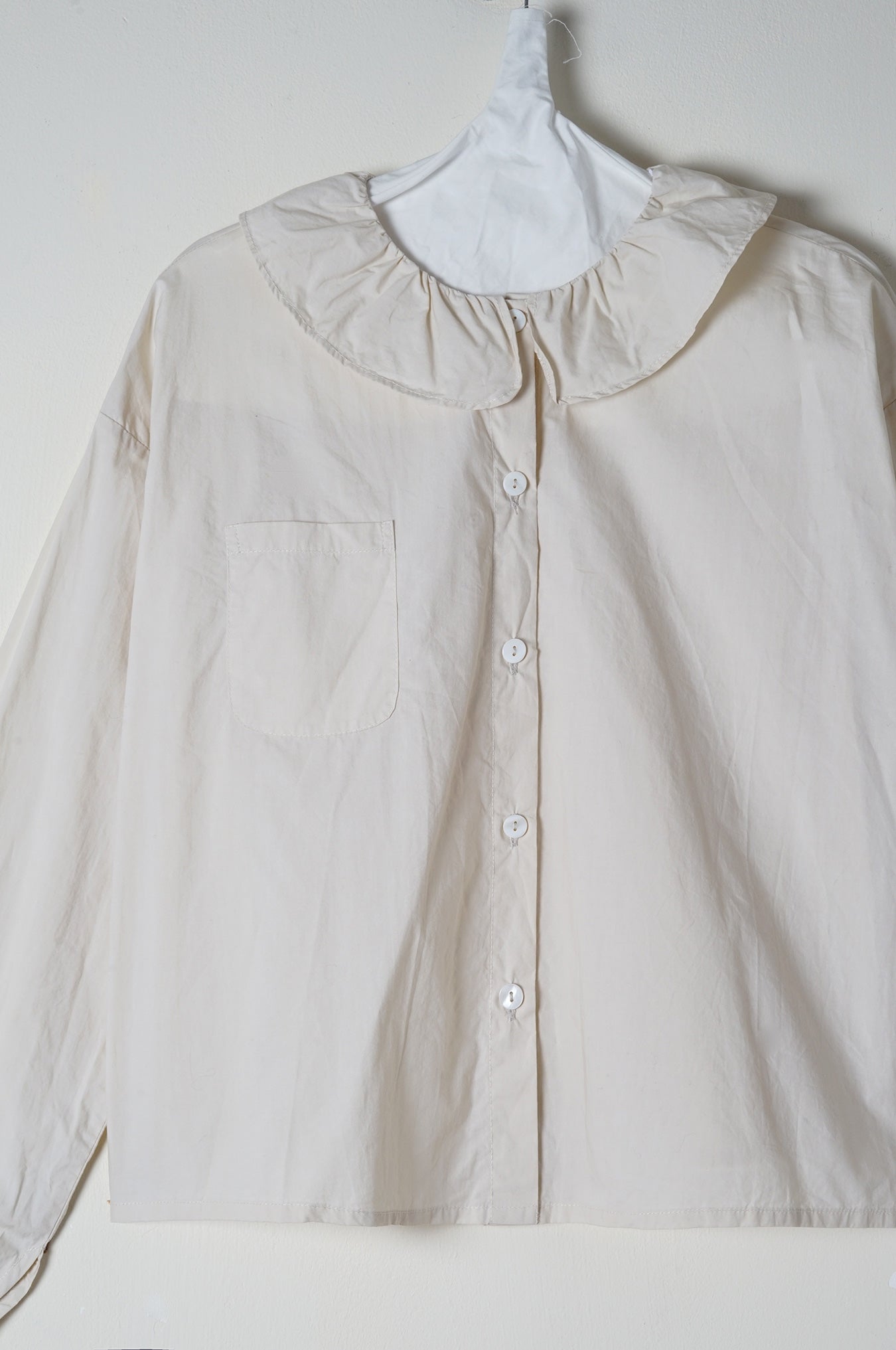 puckered collar shirt cotton poplin - alabaster, S image