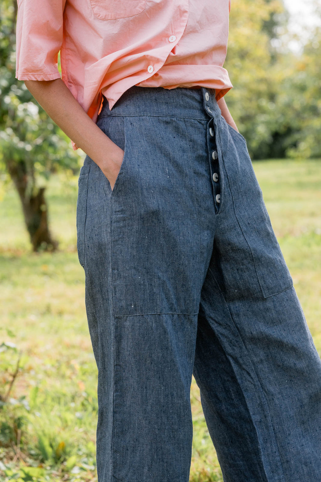sale flare pants linen denim image 7