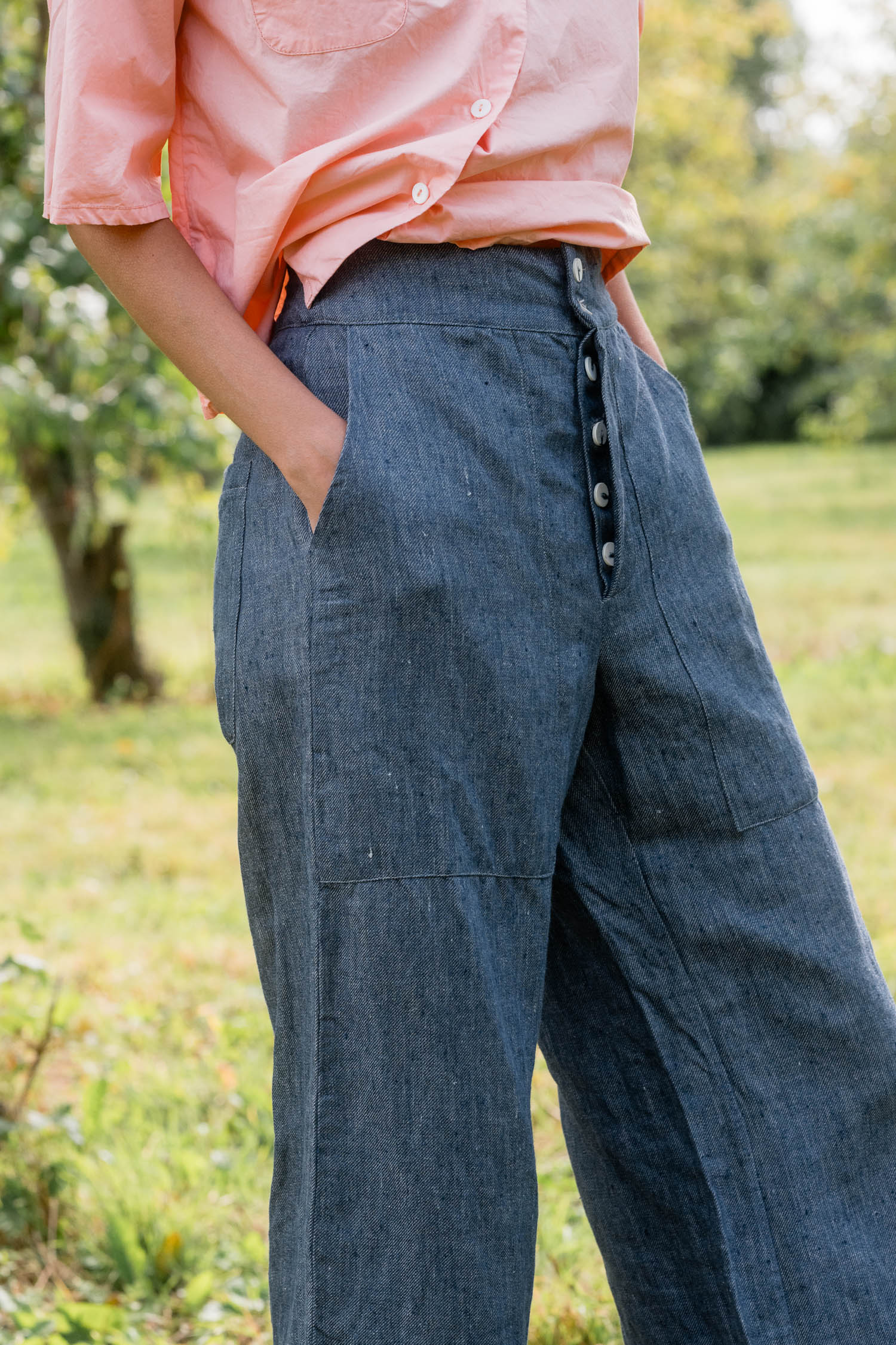 sale flare pants linen denim image 7